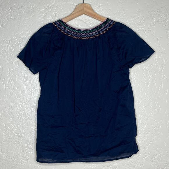 Talbots Women's Navy Pink Embroidered Floral Yoke Blouse Size Small - Picture 3 of 4